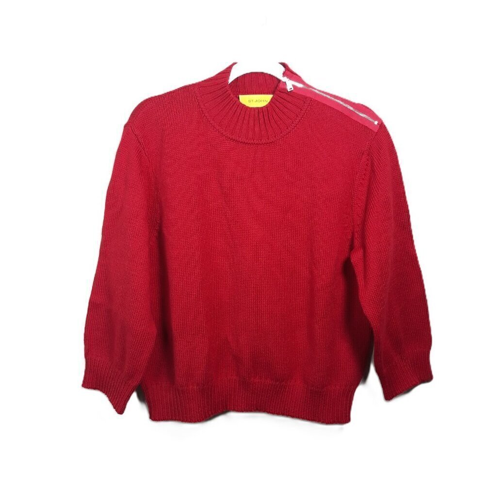 St. John Red Wool Mock Neck Sweater